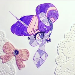Size: 720x724 | Tagged: safe, artist:dollbunnie, character:twilight sparkle, species:crystal pony, g4, ear piercing, earring, eyebrows, eyelashes, female, hair bun, instagram, jewelry, marker drawing, piercing, solo, traditional art