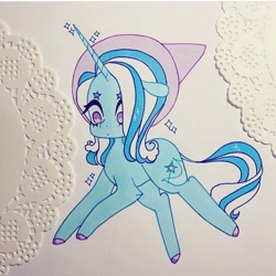 Size: 720x720 | Tagged: safe, artist:dollbunnie, character:trixie, species:pony, species:unicorn, clothing, eyebrows, female, hat, instagram, marker drawing, queen of misfits, solo, song reference, star eyebrows, traditional art, trixie's hat, vylet pony