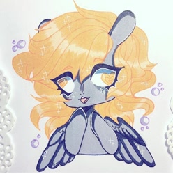 Size: 720x726 | Tagged: safe, artist:dollbunnie, character:derpy hooves, species:pegasus, species:pony, bubble, eyebrows, eyelashes, female, heart eyes, instagram, marker drawing, open mouth, smiling, solo, traditional art, wingding eyes
