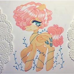 Size: 720x725 | Tagged: safe, artist:dollbunnie, character:fluttershy, :3, cute, different hairstyle, eyelashes, female, hair over one eye, headband, heart eyebrows, instagram, marker drawing, plants, short hair, solo, traditional art