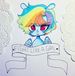 Size: 720x733 | Tagged: safe, artist:dollbunnie, character:rainbow dash, >:), badass, bandage, eyebrows, female, feminism, fight like a girl, instagram, marker drawing, short hair, solo, traditional art