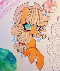 Size: 720x855 | Tagged: safe, artist:dollbunnie, character:applejack, clothing, cute, eyelashes, female, hat, instagram, jackabetes, marker drawing, solo, sparkles, traditional art
