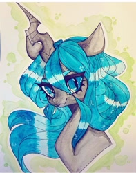 Size: 720x913 | Tagged: safe, artist:dollbunnie, character:queen chrysalis, species:changeling, changeling queen, cute, cutealis, eyebrows, eyelashes, female, instagram, solo, traditional art, watercolor painting