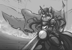 Size: 1433x1000 | Tagged: safe, artist:hitbass, character:princess luna, monochrome, open mouth, sketch