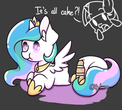 Size: 667x600 | Tagged: safe, artist:thanhvy15599, character:princess celestia, species:alicorn, species:pony, black background, cake, cakelestia, candy gore, dialogue, everything is cake, food, gore, literal cakelestia, meme, modular, simple background