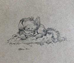 Size: 3024x2584 | Tagged: safe, artist:th3ipodm0n, character:rainbow dash, species:pegasus, species:pony, cloud, curled up, eyes closed, female, folded wings, high res, mare, nap, on a cloud, pencil drawing, prone, sleeping, solo, traditional art, wings