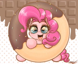 Size: 2048x1692 | Tagged: safe, artist:phoenixrk49, character:pinkie pie, chocolate, cloud, donut, eye reflection, food, misleading thumbnail, open mouth, reflection