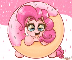 Size: 2048x1692 | Tagged: safe, alternate version, artist:phoenixrk49, character:pinkie pie, cloud, donut, eye reflection, food, misleading thumbnail, open mouth, reflection, strawberry