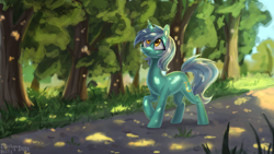 Size: 1920x1080 | Tagged: safe, artist:enderselyatdark, character:lyra heartstrings, species:pony, species:unicorn, cute, female, smiling, solo, tree