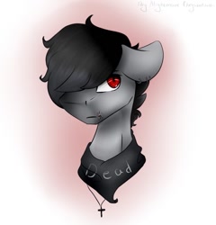 Size: 923x960 | Tagged: safe, artist:chrystal_company, oc, oc only, species:earth pony, species:pony, earth pony oc, hair over one eye, jewelry, neckerchief, necklace, red eyes, solo