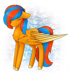 Size: 1732x1814 | Tagged: safe, artist:chrystal_company, oc, oc only, oc:kaspar, species:pegasus, species:pony, abstract background, colored hooves, eyes closed, pegasus oc, solo, wings