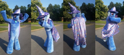 Size: 2081x931 | Tagged: safe, artist:judhudson, character:trixie, species:human, cape, clothing, cosplay, costume, fursuit, hat, irl, irl human, photo, trixie's cape, trixie's hat