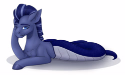 Size: 2894x1750 | Tagged: safe, artist:chrystal_company, oc, oc only, species:lamia, colored hooves, lying down, one eye closed, original species, prone, simple background, solo, white background, wink
