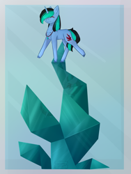 Size: 2067x2756 | Tagged: safe, artist:chrystal_company, oc, oc only, oc:nightmare chrystal, species:crystal pony, species:pony, species:unicorn, balancing, colored hooves, eyes closed, horn, jewelry, necklace, smiling, solo, unicorn oc