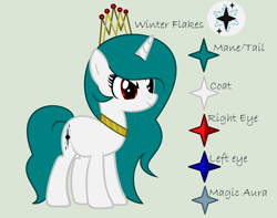Size: 2288x1804 | Tagged: safe, artist:lominicinfinity, oc, oc:winter flakes, species:pony, species:unicorn, crown, female, jewelry, mare, reference sheet, regalia, simple background, solo