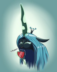 Size: 2400x3000 | Tagged: safe, artist:rocket-lawnchair, character:queen chrysalis, species:changeling, angry, candy, changeling queen, cute, cutealis, female, food, grumpy, lollipop, madorable, solo