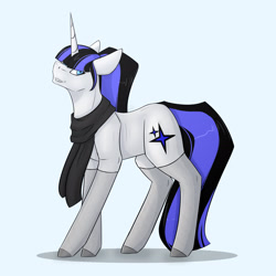 Size: 1772x1772 | Tagged: safe, artist:chrystal_company, oc, oc only, oc:coldlight bluestar, species:pony, species:unicorn, clothing, colored hooves, horn, scarf, simple background, solo, unicorn oc