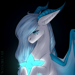 Size: 3307x3307 | Tagged: safe, artist:chrystal_company, oc, oc only, species:dracony, species:dragon, species:pony, black background, commission, horns, hybrid, simple background, solo, stars, wings, ych result