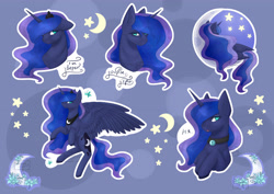Size: 3720x2631 | Tagged: dead source, safe, artist:chrystal_company, character:princess luna, species:alicorn, species:pony, bust, choker, crescent moon, cyrillic, female, mare, moon, peytral, rearing, russian, solo, talking, tangible heavenly object, transparent moon