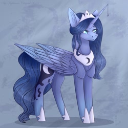 Size: 1378x1378 | Tagged: dead source, safe, artist:chrystal_company, character:princess luna, species:alicorn, species:pony, abstract background, female, hoof shoes, horn, horn jewelry, jewelry, mare, peytral, redesign, solo