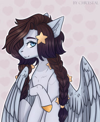 Size: 2205x2677 | Tagged: safe, artist:chrystal_company, oc, oc only, species:pegasus, species:pony, braid, colored hooves, pegasus oc, raised hoof, solo, wings