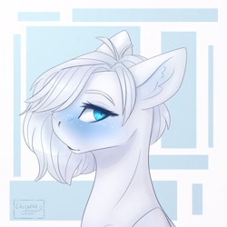 Size: 1772x1772 | Tagged: safe, artist:chrystal_company, oc, oc only, species:earth pony, species:pony, abstract background, blushing, bust, earth pony oc, solo