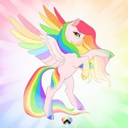 Size: 1280x1280 | Tagged: safe, artist:creeate97, oc, oc only, species:pegasus, species:pony, bipedal, colored hooves, colored wings, heart, multicolored hair, multicolored wings, pride, rainbow hair, rainbow wings, rearing, solo, wings