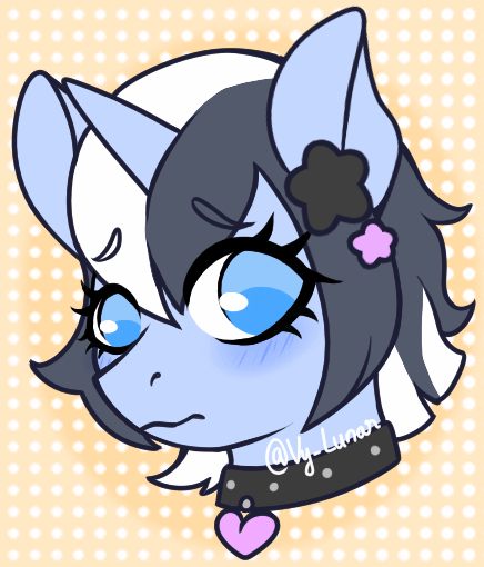 Size: 436x510 | Tagged: safe, artist:thanhvy15599, oc, species:pony, species:unicorn, animated, blinking, blue eyes, blushing, commission, gif, horn, simple background, solo, unicorn oc, yellow background