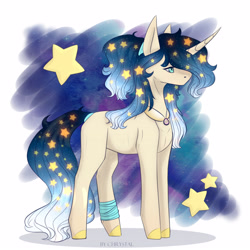 Size: 4252x4252 | Tagged: safe, artist:chrystal_company, oc, oc only, species:pony, species:unicorn, arm wraps, colored hooves, ethereal mane, galaxy mane, horn, jewelry, necklace, night, solo, stars, unicorn oc
