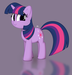Size: 3262x3404 | Tagged: safe, artist:potato22, character:twilight sparkle, character:twilight sparkle (unicorn), species:pony, species:unicorn, g4, emala jiss challenge, female, gray background, mare, reflection, simple background, smiling, solo
