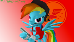 Size: 1920x1080 | Tagged: safe, artist:marianokun, character:rainbow dash, species:bat, species:pegasus, species:pony, g4, 3d, evil grin, grin, looking at you, rainbow scout, red background, scout, sfm pony, simple background, smiling, source filmmaker, spread wings, team fortress 2, watermark, wings