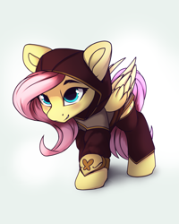 Size: 2039x2552 | Tagged: safe, artist:hitbass, character:fluttershy, species:pegasus, species:pony, g4, badass, badass adorable, blushing, clothing, costume, cute, fantasy class, flutterbadass, gray background, ranger, shyabetes, simple background