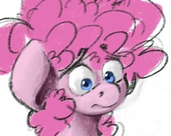 Size: 1369x1090 | Tagged: safe, artist:th3ipodm0n, character:pinkie pie, species:earth pony, species:pony, g4, bust, eyebrows, eyebrows visible through hair, female, floppy ears, looking down, mare, portrait, simple background, solo, three quarter view, white background