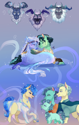 Size: 1268x2000 | Tagged: safe, artist:bunnari, character:mr. paleo, character:mrs. paleo, character:petunia paleo, character:sapphire shores, character:storm king, oc, oc:espuma, oc:marine shelley, species:earth pony, species:pony, species:seapony (g4), g4, my little pony: the movie (2017), female, filly, lesbian, male, mare, storm guard, straight, young