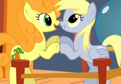 Size: 650x450 | Tagged: safe, artist:violetclm, character:carrot top, character:derpy hooves, character:golden harvest, species:pegasus, species:pony, ship:derpytop, boop, bubblecup, female, hoofstuck, lesbian, mare, shipping