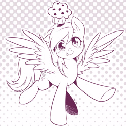 Size: 2820x2840 | Tagged: safe, artist:nekoshiei, character:derpy hooves, species:pegasus, species:pony, g4, blep, cute, derpabetes, ditzy doo, ear down, female, food, high res, looking at you, mare, monochrome, muffin, solo, tongue out