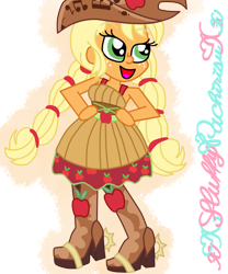 Size: 1024x1229 | Tagged: safe, artist:xxfluffypachirisuxx, character:applejack, species:eqg human, episode:friendship through the ages, g4, my little pony: equestria girls, my little pony:equestria girls, clothing, dress, female, simple background, solo, transparent background