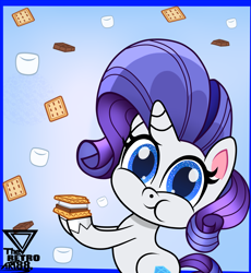 Size: 2000x2173 | Tagged: safe, artist:theretroart88, character:rarity, species:pony, species:unicorn, g4, my little pony:pony life, chocolate, cookie, cute, eating, female, food, graham cracker, looking at you, mare, marshmallow, raribetes, s'mores, smores, solo