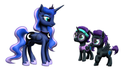 Size: 2575x1591 | Tagged: safe, artist:vasillium, character:princess luna, oc, oc:nox (rule 63), oc:nyx, species:alicorn, species:pony, g4, accessories, adorable face, adorkable, alicorn oc, brother, brother and sister, clothing, colt, crown, cute, cutie mark, diabetes, dork, eyelashes, eyes open, family, female, filly, glasses, happy, headband, heartwarming, horn, jewelry, looking, looking at each other, male, nostrils, nyxabetes, open mouth, ponidox, prince, princess, r63 paradox, regalia, royalty, rule 63, rule63betes, self paradox, self ponidox, shield, siblings, simple background, sister, smiling, spread wings, sweet, transparent background, twins, vest, wall of tags, wings