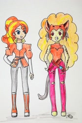 Size: 1321x1981 | Tagged: safe, artist:fude-chan-art, character:adagio dazzle, character:sunset shimmer, ship:sunsagio, g4, my little pony:equestria girls, catra, clothing, cosplay, costume, female, lesbian, she-ra, she-ra and the princesses of power, shipping