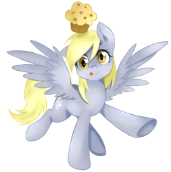 Size: 2820x2840 | Tagged: safe, artist:jbond, artist:nekoshiei, edit, character:derpy hooves, species:pegasus, species:pony, g4, blep, color edit, colored, coloring, cute, derpabetes, ditzy doo, ear down, female, food, high res, looking at you, mare, muffin, painting, simple background, solo, tongue out, white background