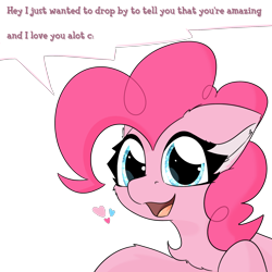 Size: 2362x2362 | Tagged: safe, artist:jubyskylines, character:pinkie pie, species:earth pony, species:pony, g4, bronybait, cute, female, looking at you, positive ponies, simple background, solo, talking to viewer, transparent background