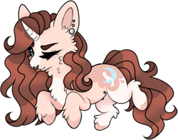 Size: 583x460 | Tagged: safe, artist:sweethearttarot, oc, oc only, oc:lucid lullaby, species:pony, species:unicorn, g4, ear piercing, female, nipple piercing, nipples, piercing, simple background, solo, transparent background