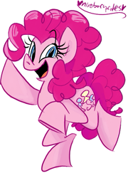 Size: 455x607 | Tagged: safe, artist:mirabuncupcakes15, character:pinkie pie, species:earth pony, species:pony, g4, bipedal, female, mare, open mouth, raised hoof, raised leg, simple background, solo, white background