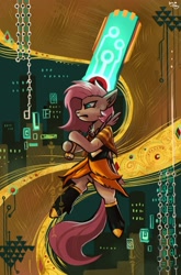 Size: 2640x4000 | Tagged: safe, artist:amy-gamy, character:fluttershy, species:pegasus, species:pony, g4, crossover, female, solo, transistor