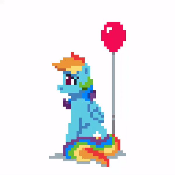 Size: 600x600 | Tagged: safe, artist:thefloatingtree, character:rainbow dash, species:pegasus, species:pony, g4, animated, balloon, female, mare, pixel art, profile, simple background, sitting, solo, white background