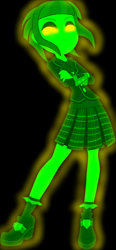 Size: 1024x2214 | Tagged: safe, artist:mellow91, artist:owlisun, edit, character:sunny flare, oc, oc:the supreme being, equestria girls:friendship games, g4, my little pony: equestria girls, my little pony:equestria girls, black background, bow tie, clothing, crossed arms, crystal prep academy, crystal prep academy uniform, female, glowing eyes, pleated skirt, possessed, school uniform, simple background, skirt, socks, vector, vector edit, yellow eyes