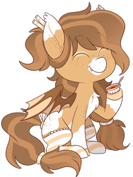 Size: 1876x2496 | Tagged: safe, artist:jetjetj, part of a set, oc, oc only, oc:creme brulee, species:bat pony, species:pony, g4, clothing, commission, cute, eyes closed, female, mare, simple background, smiling, socks, solo, striped socks, transparent background, ych result