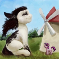 Size: 4000x4000 | Tagged: safe, artist:misstwipietwins, character:twilight sparkle, oc, oc:oretha, species:pony, g4, giant pony, macro, windmill
