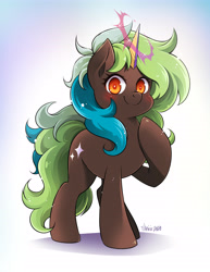 Size: 5100x6600 | Tagged: safe, artist:nekoshiei, oc, oc:bright side, species:earth pony, species:pony, g4, crystal horn, female, horn, looking at you, mare, solo